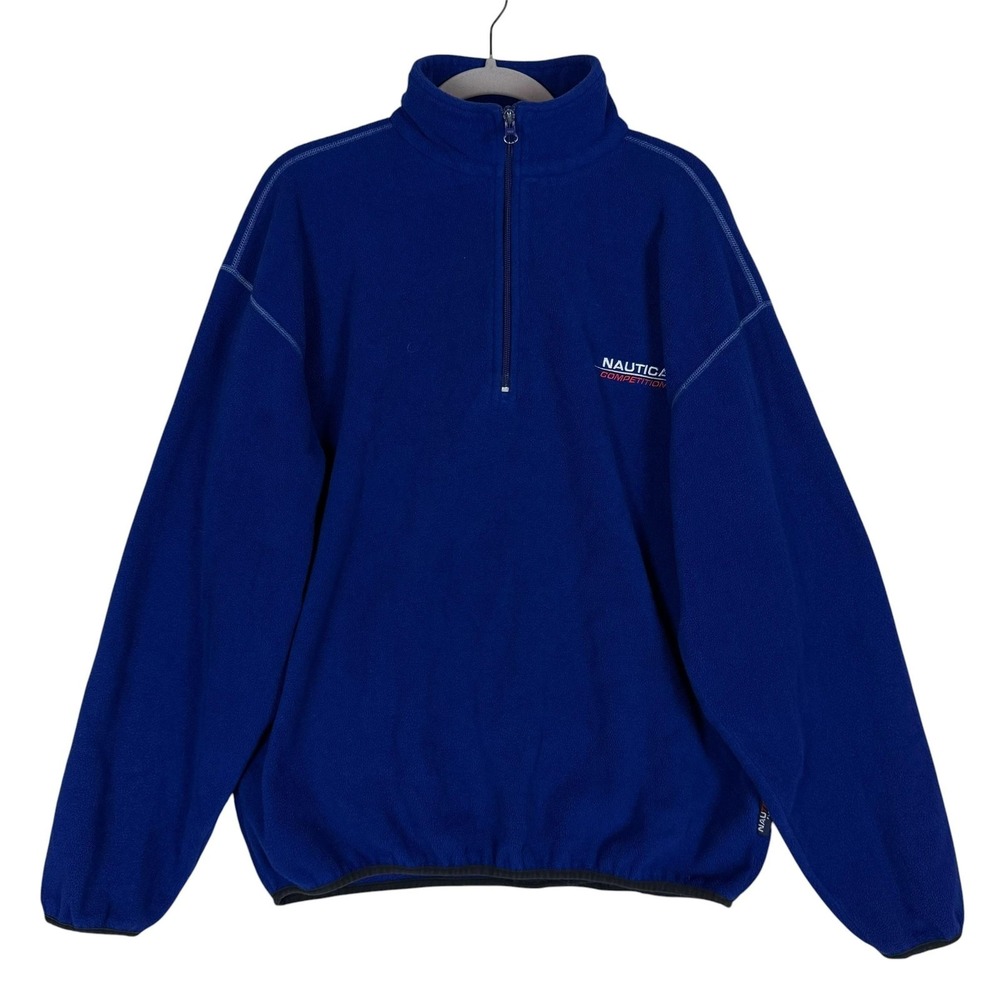 Vintage Nautica Competition Sweatshirt Mens Large Blue 1/4 Zip Fleece Pullover